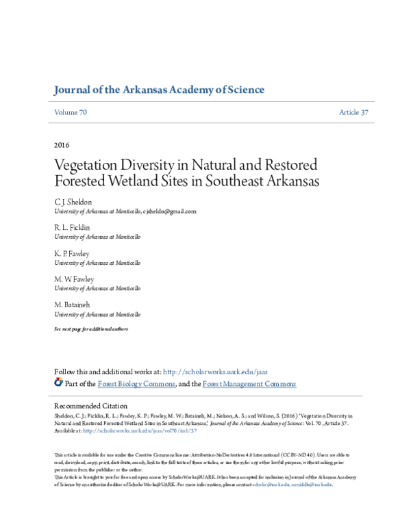(PDF) Vegetation Diversity in Natural and Restored Forested Wetland