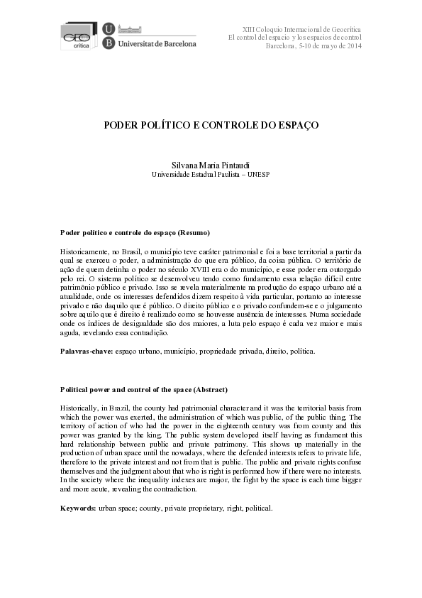 (PDF) Poder Político e Controle Do Espaço