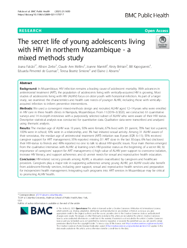 (PDF) The secret life of young adolescents living with HIV in northern ...