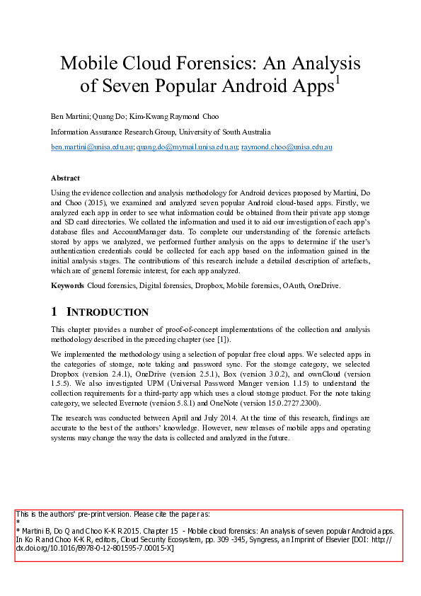 (PDF) Mobile cloud forensics