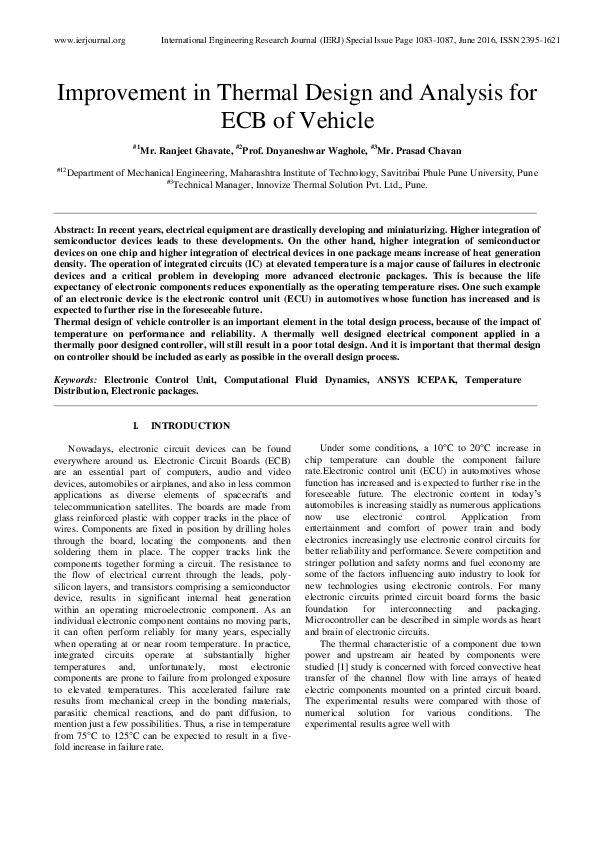 (PDF) Improvement in Thermal Design and Analysis for ECB of Vehicle