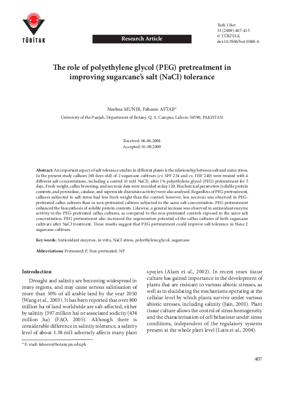 (PDF) The role of polyethylene glycol (PEG) pretreatment in improving ...