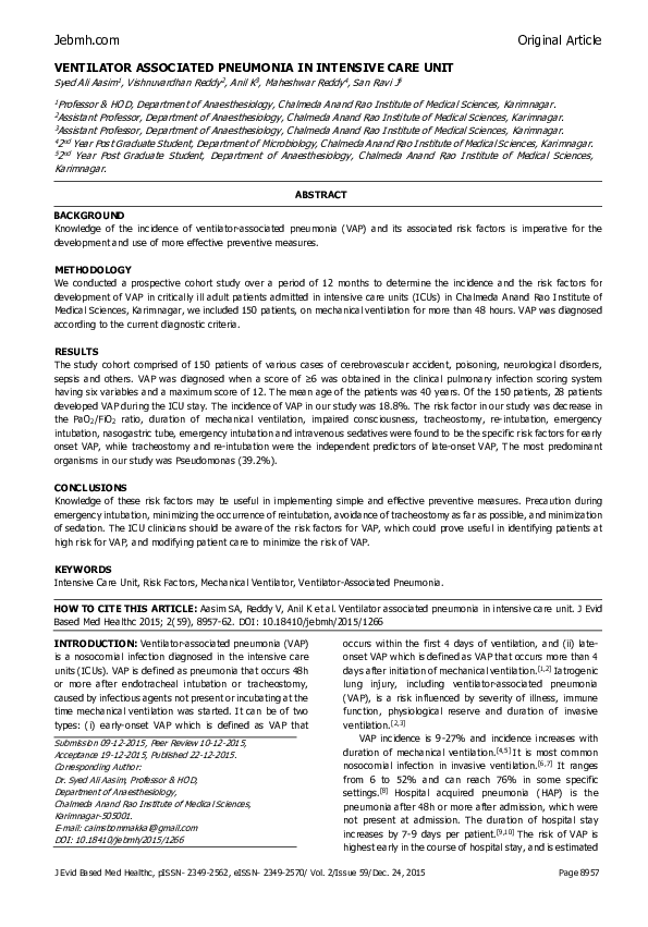 (PDF) Ventilator Associated Pneumonia in Intensive Care Unit