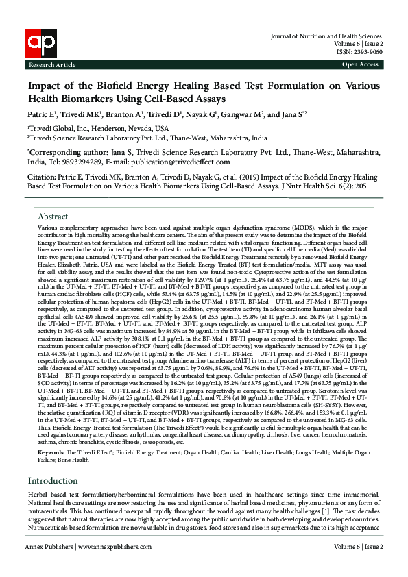 (PDF) Impact of the Biofield Energy Healing Based Test Formulation on ...