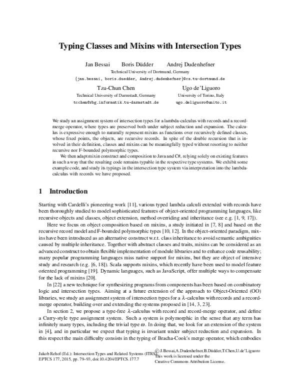 (PDF) Typing Classes and Mixins with Intersection Types