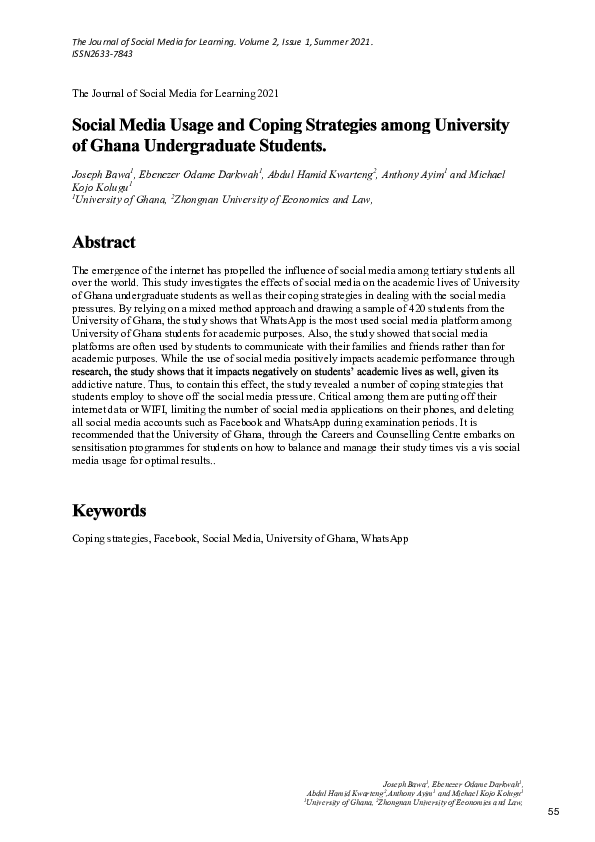(PDF) Social Media Usage and Coping Strategies among University of ...