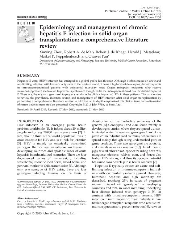 (PDF) Epidemiology and management of chronic hepatitis E infection in ...