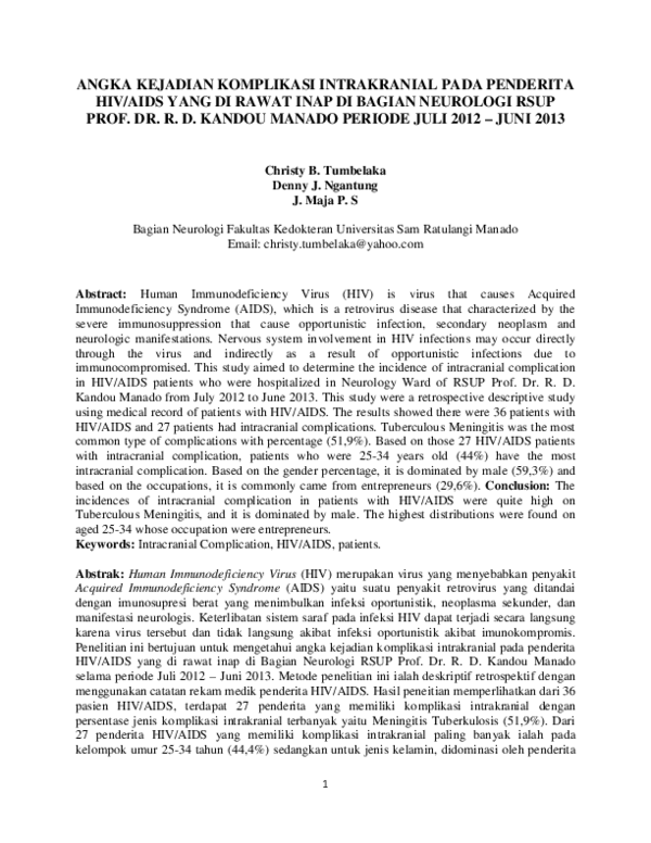 (PDF) Angka Kejadian Komplikasi Intrakranial Pada Penderita Hiv/Aids ...