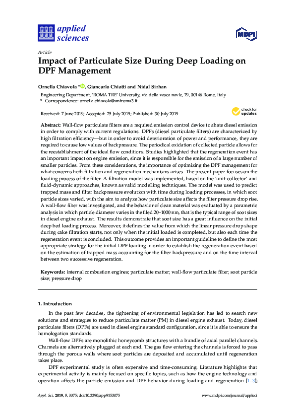 (PDF) Impact of Particulate Size During Deep Loading on DPF Management