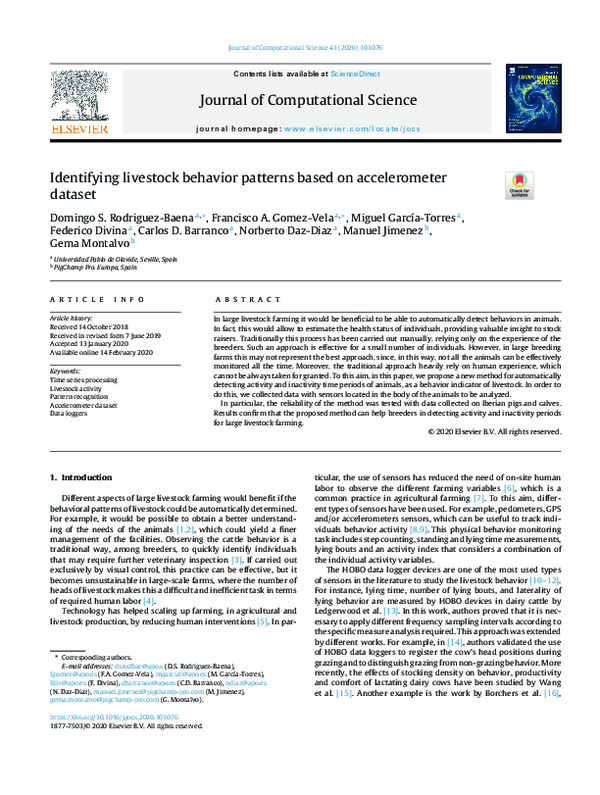 (PDF) Identifying livestock behavior patterns based on accelerometer