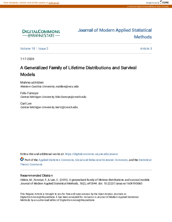 (PDF) A Generalized Family of Lifetime Distributions and Survival Models