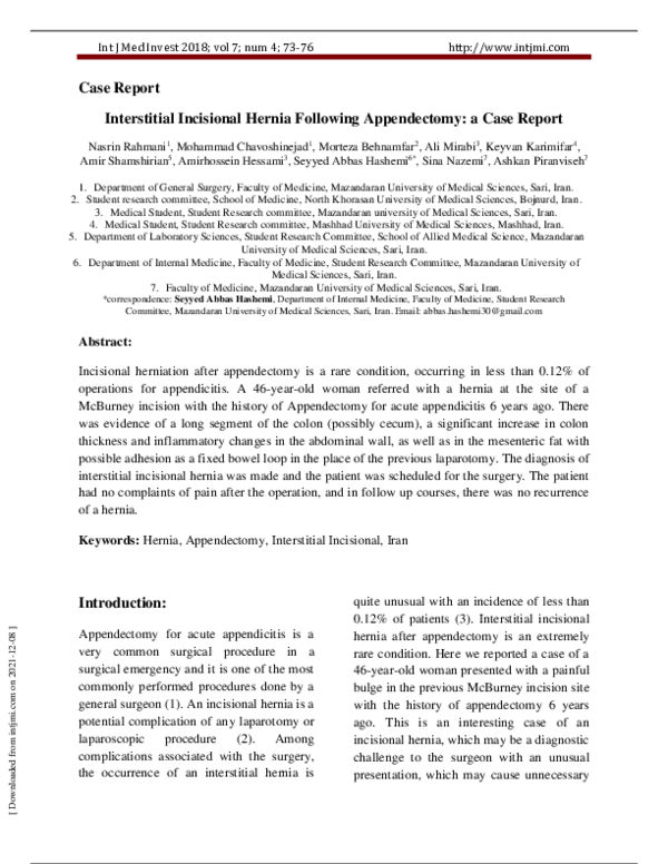 (PDF) Interstitial Incisional Hernia Following Appendectomy: a Case Report