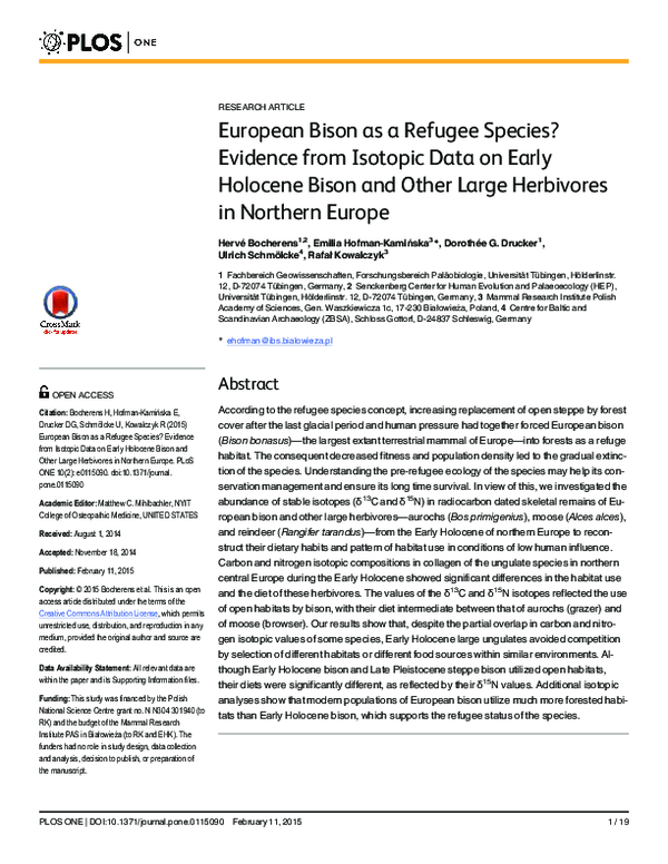 (PDF) European Bison as a Refugee Species? Evidence from Isotopic Data ...