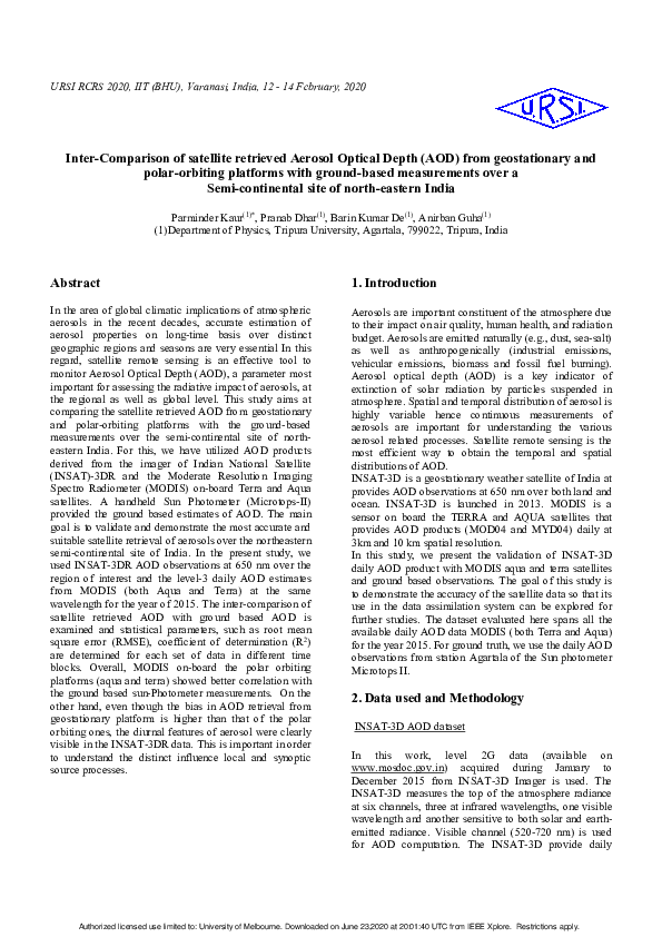 (PDF) Inter-Comparison of satellite retrieved Aerosol Optical Depth ...