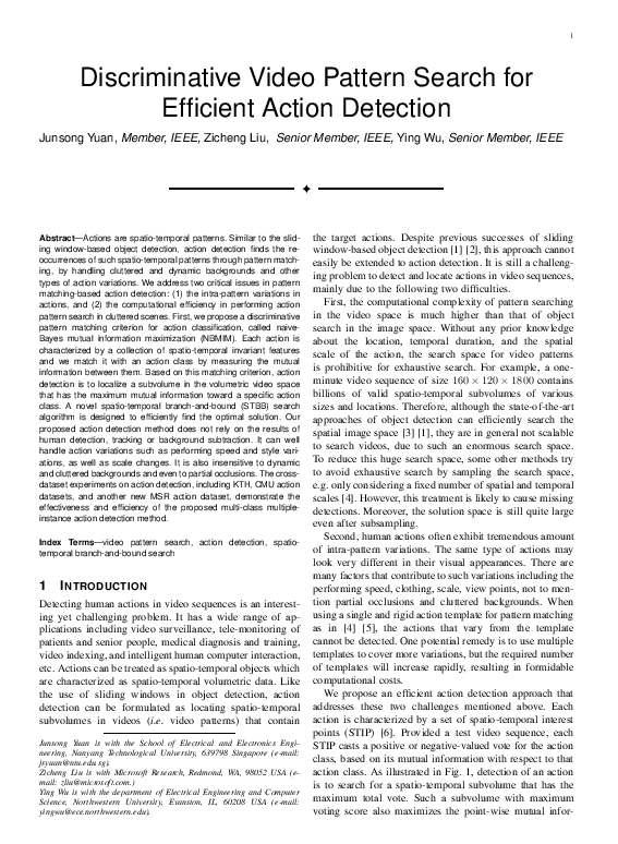 (PDF) Discriminative Video Pattern Search for Efficient Action Detection