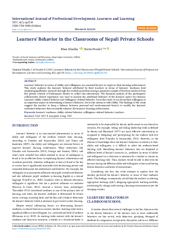 pdf-learners-behavior-in-the-classrooms-of-nepali-private-schools