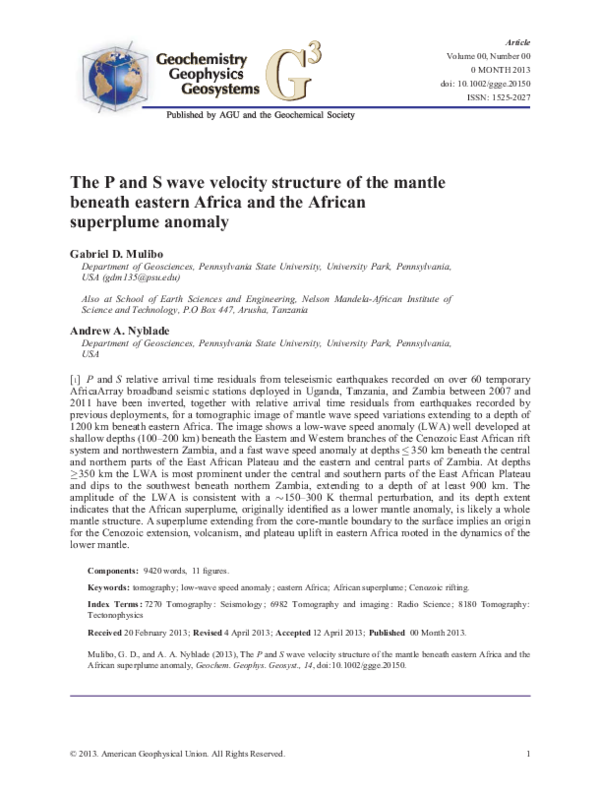 (PDF) The P and S wave velocity structure of the mantle beneath eastern ...