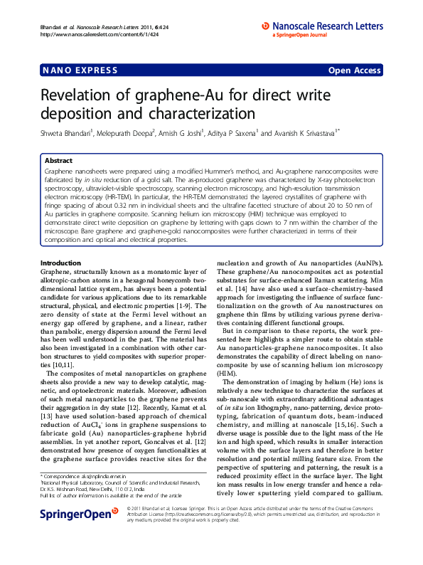 (PDF) Revelation of graphene-Au for direct write deposition and ...