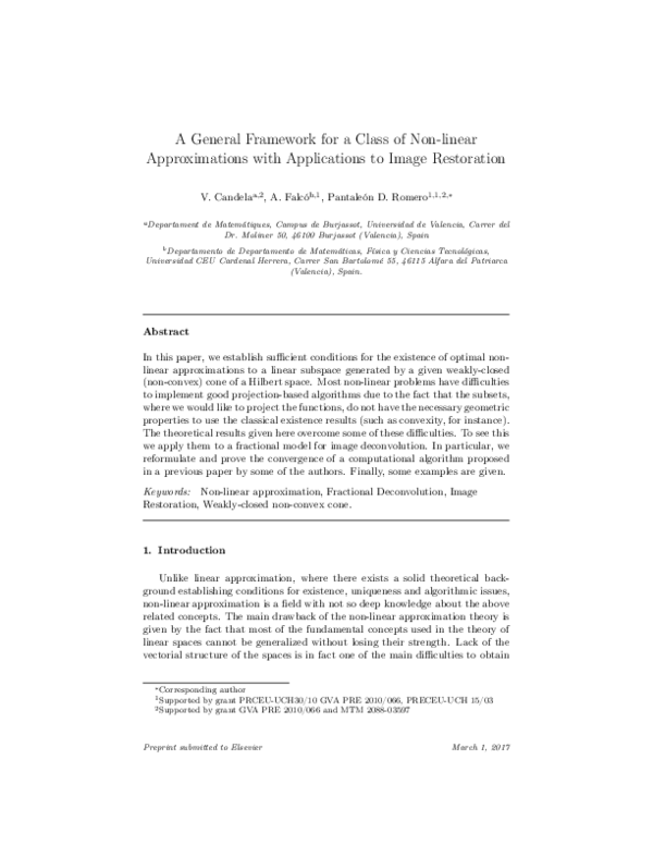 (PDF) A general framework for a class of non-linear approximations with ...
