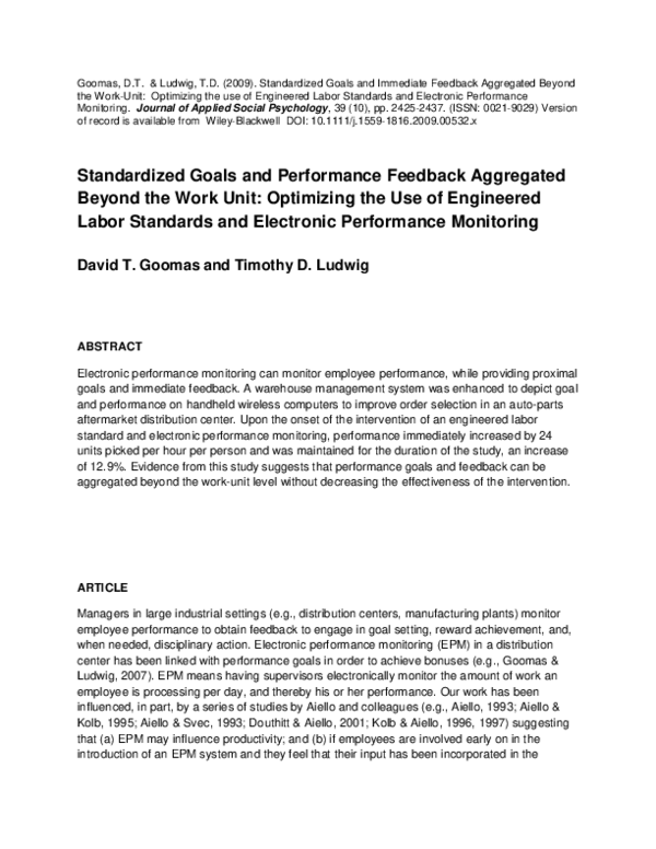 (PDF) Standardized Goals and Performance Feedback Aggregated Beyond the ...