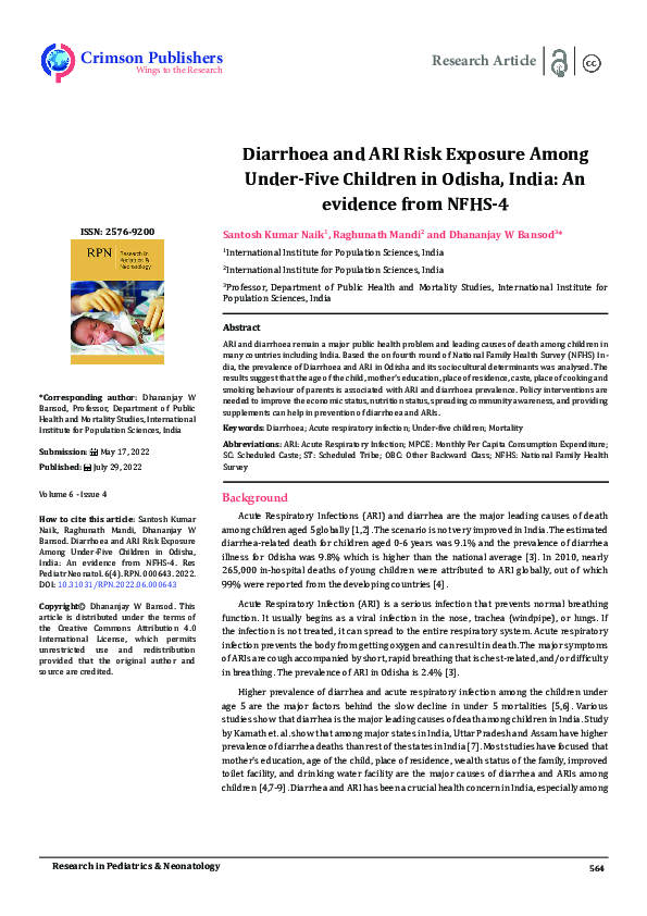 (PDF) Diarrhoea and ARI Risk Exposure Among Under-Five Children in ...