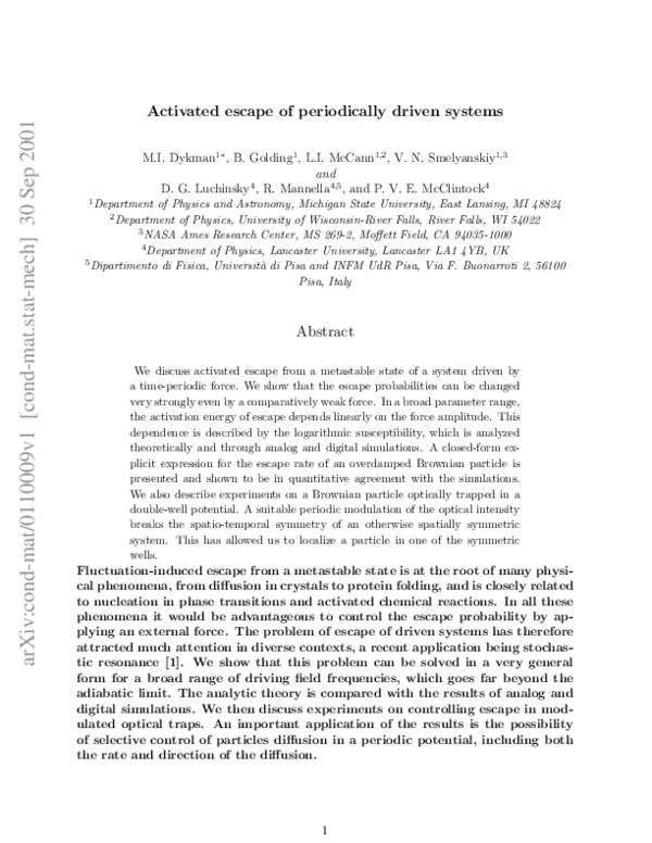 (PDF) Activated escape of periodically driven systems