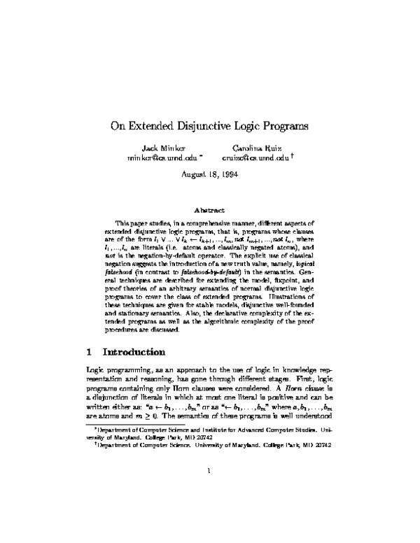 (PDF) On extended disjunctive logic programs