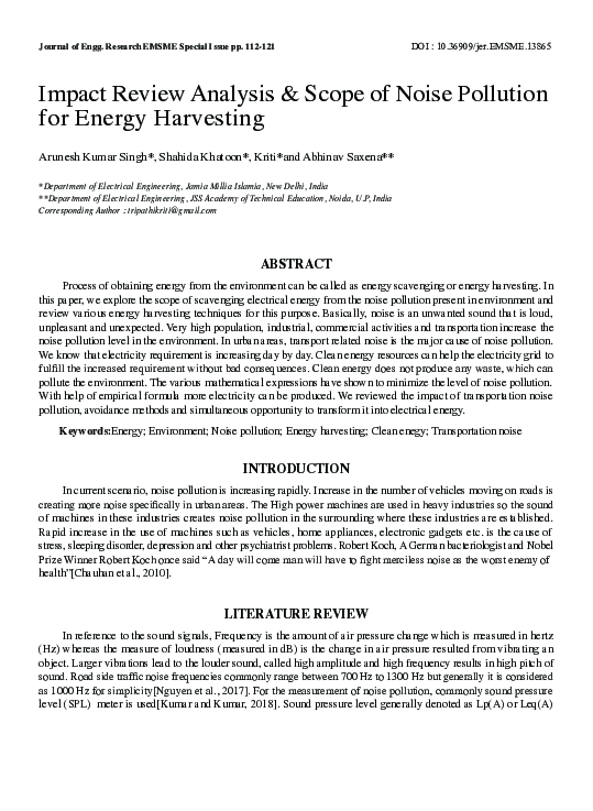 (PDF) Impact Review Analysis Scope of Noise Pollution for Energy Harvesting