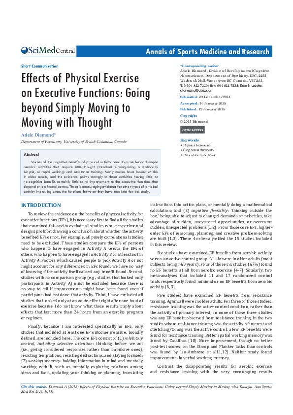(PDF) Effects of Physical Exercise on Executive Functions: Going beyond ...