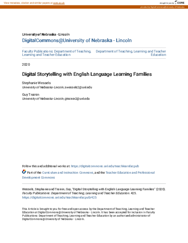 (PDF) Digital Storytelling With English Language Learning Families