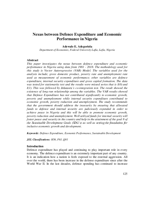 (PDF) Nexus between Defence Expenditure and Economic Performance in Nigeria