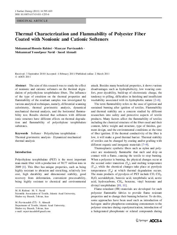 (PDF) Thermal Characterization and Flammability of Polyester Fiber ...
