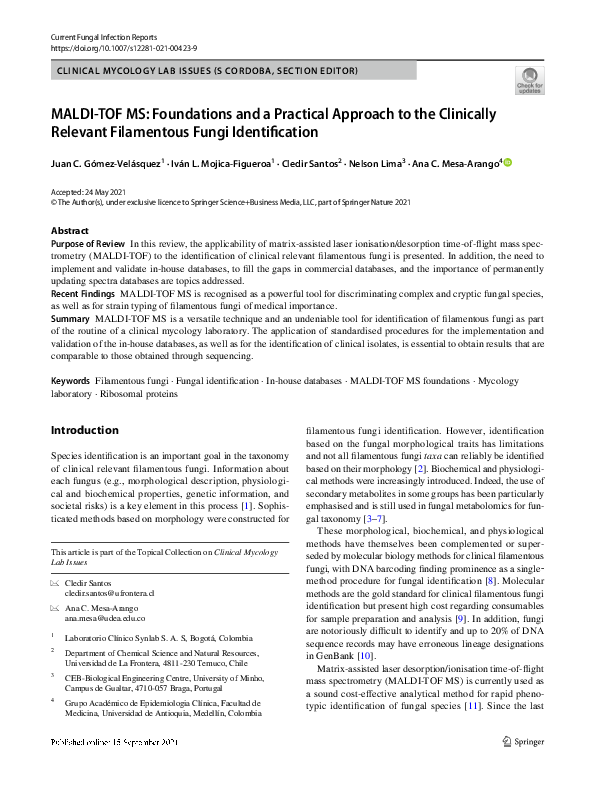 (PDF) MALDI-TOF MS: Foundations and a Practical Approach to the ...
