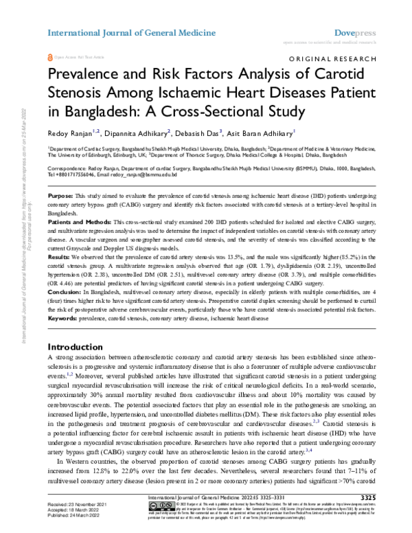 (PDF) Prevalence and Risk Factors Analysis of Carotid Stenosis Among ...
