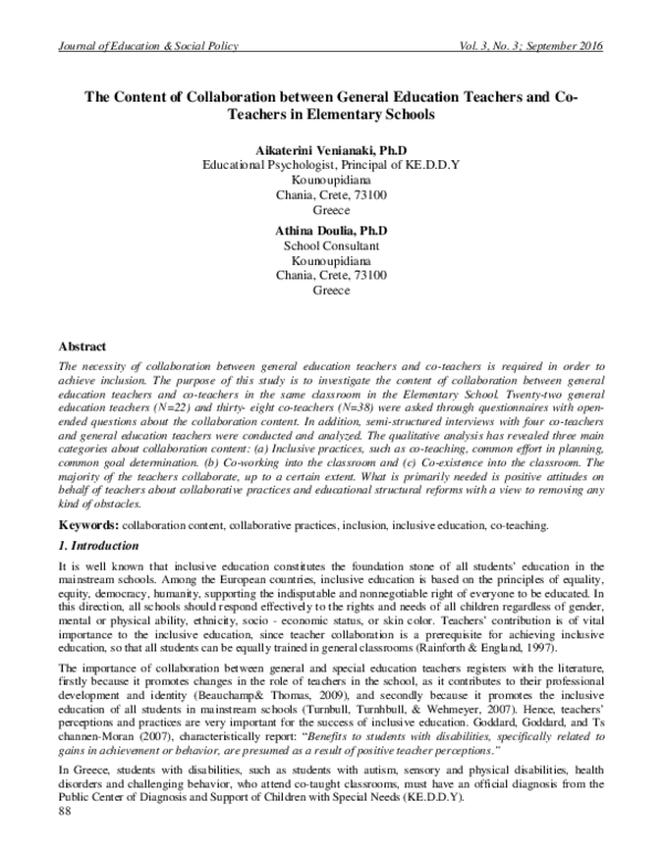 (PDF) The Content of Collaboration between General Education Teachers ...