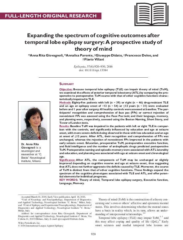 (PDF) Expanding the spectrum of cognitive outcomes after temporal lobe ...