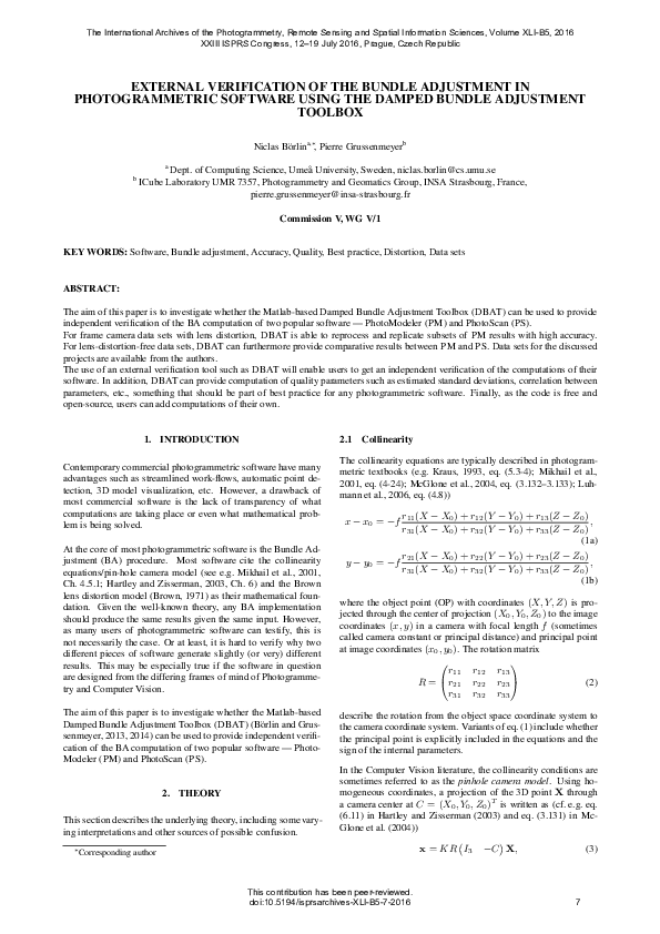 (PDF) External Verification of the Bundle Adjustment in Photogrammetric
