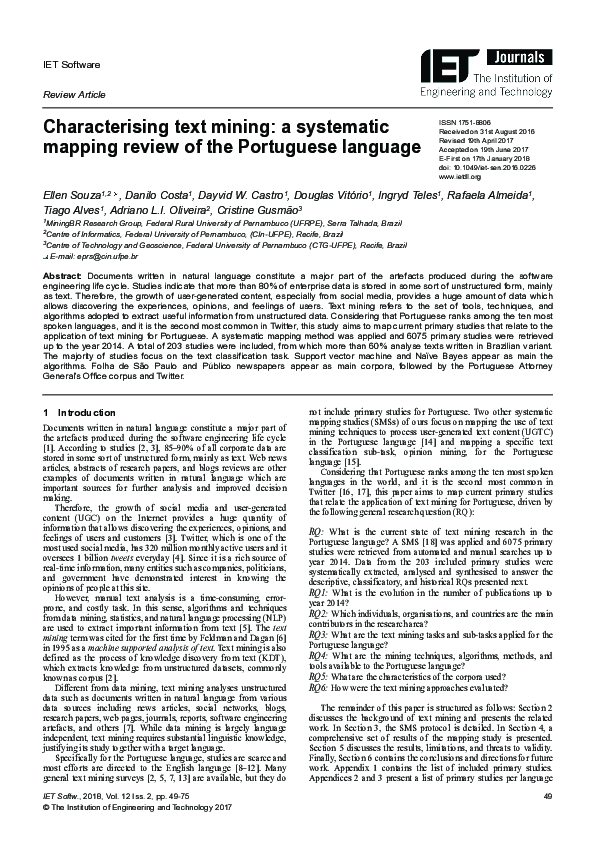 (PDF) Characterising Text Mining: a Systematic Mapping Study of the ...
