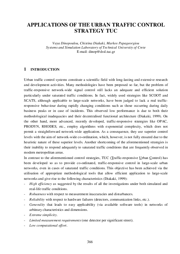(PDF) Applications of the urban traffic control strategy TUC