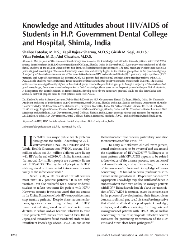 (PDF) Knowledge and Attitudes about HIV/AIDS of Students in H.P ...