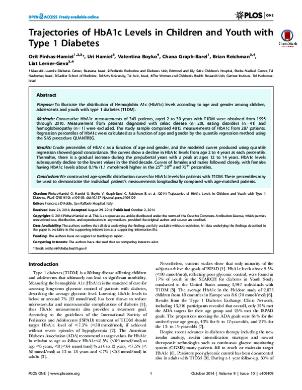 (PDF) Trajectories of HbA1c Levels in Children and Youth with Type 1 ...