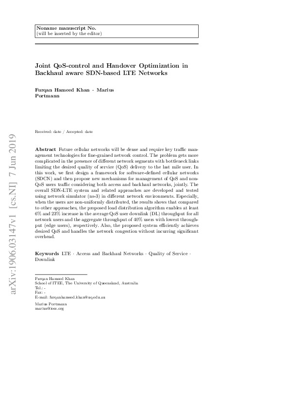 (PDF) Joint QoS-control and handover optimization in backhaul aware SDN ...