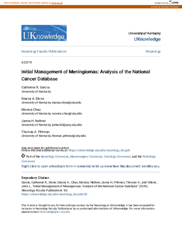 (PDF) Initial management of meningiomas: Analysis of the National ...