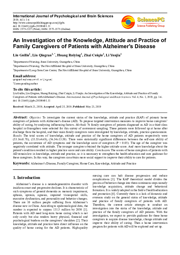 (PDF) Knowledge of Alzheimer's Disease Among Family Caregivers | Elaine ...