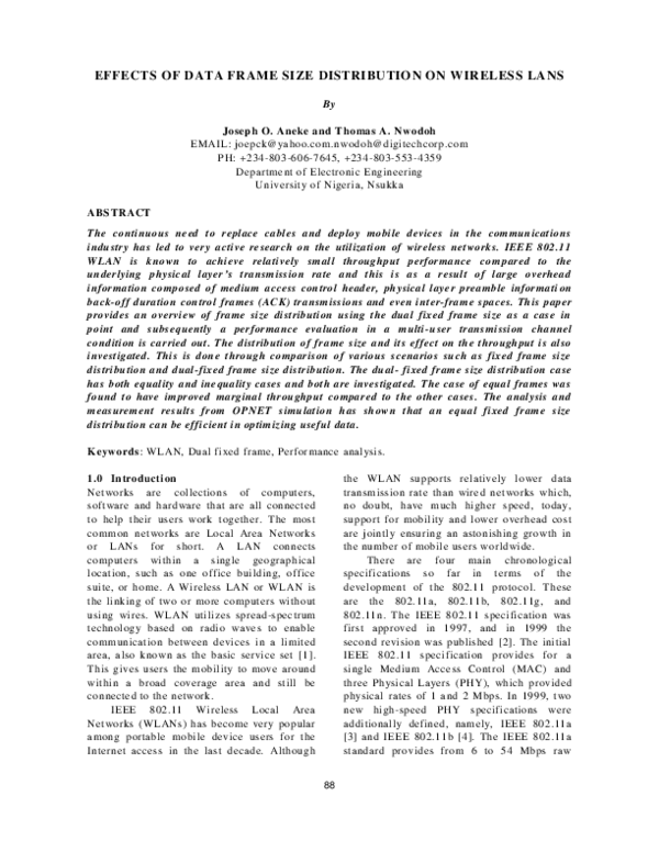 (PDF) Effects of Data Frame Size Distribution on Wireless Lans