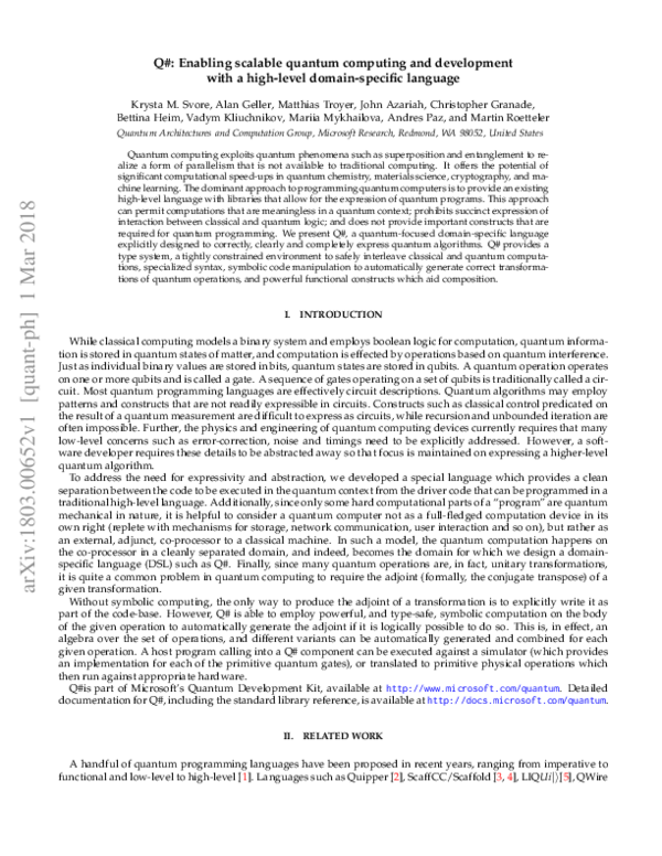 (PDF) Q#: Enabling Scalable Quantum Computing and Development with a ...