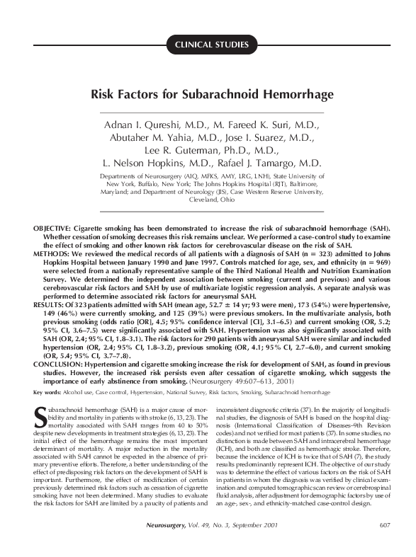 (PDF) Risk Factors for Subarachnoid Hemorrhage