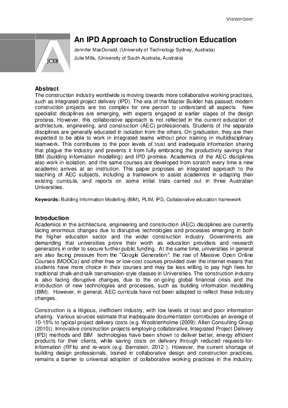 (PDF) An IPD approach to construction education