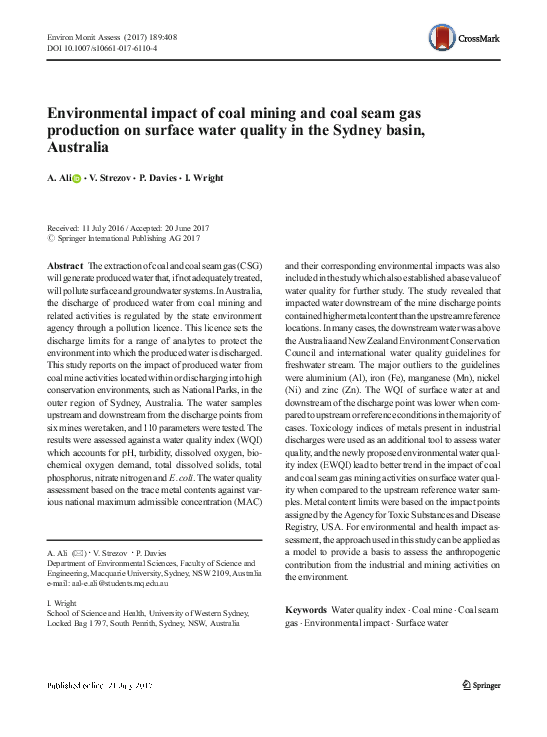 (PDF) Environmental impact of coal mining and coal seam gas production ...