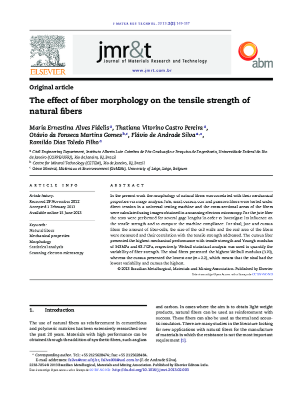 (PDF) The effect of fiber morphology on the tensile strength of natural ...